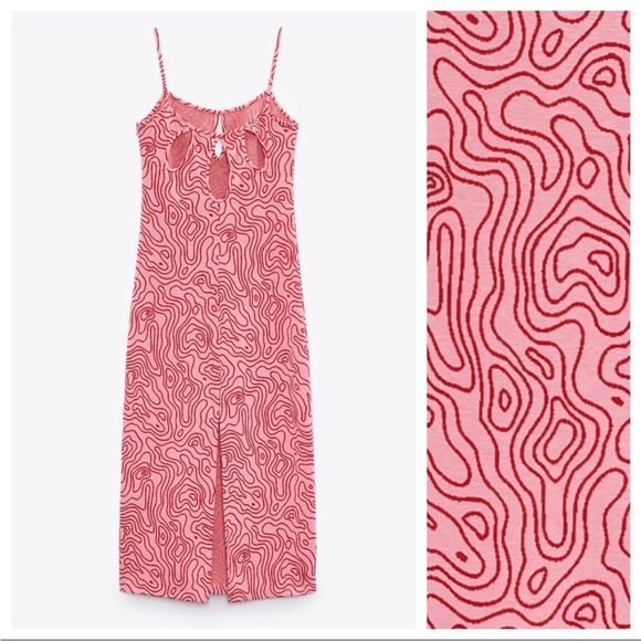 Zara Pink and Red Jacquard Midi Dress - Picture 2 of 2